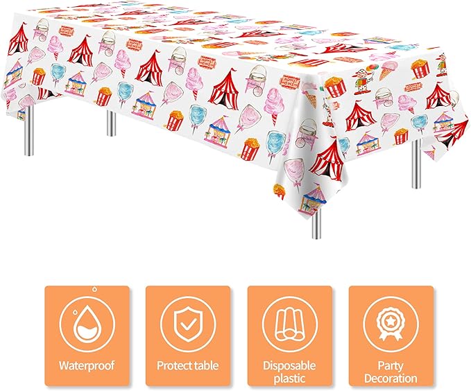 Circus Carnival Theme Party Tablecloth Decorations - Disposable Circus Party Decorations Tablecover, Carnival Table Cloth Circus Theme Table Decorations - 4 Pack (54in x 108in)