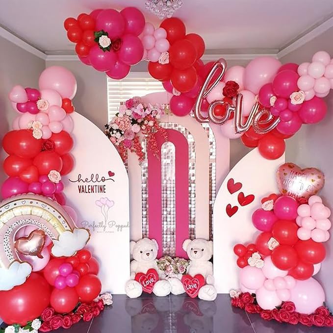 Pink Balloons Valentines, 60pcs Red Hot Light Pastel Pink Magenta Latex Helium Balloon for Valentines Day Women Girls Bachelorette Wedding Bridal Shower Baby Shower Princess Theme Party Decorations