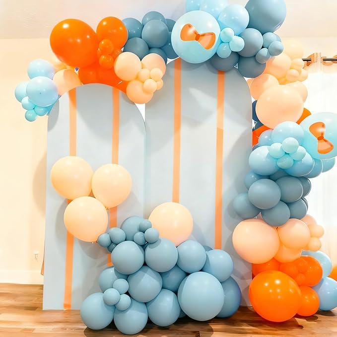 Orange And Blue Balloons, 50PC 12 Inch Dusty Blue Ivory White Macaron Orange Bow Print Balloons for Birthday Baby Shower Wedding Party Decorations