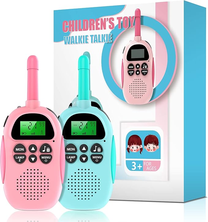 Walkie Talkies for Kids, 2 Pack Rechargeable Kids Walkies Talkies, 3km Long Range, Indoor Outdoor Toys for Outside, Camping, Hiking Family Games, Toys for Boys Girls Ages 3-12 (Blue + Pink)