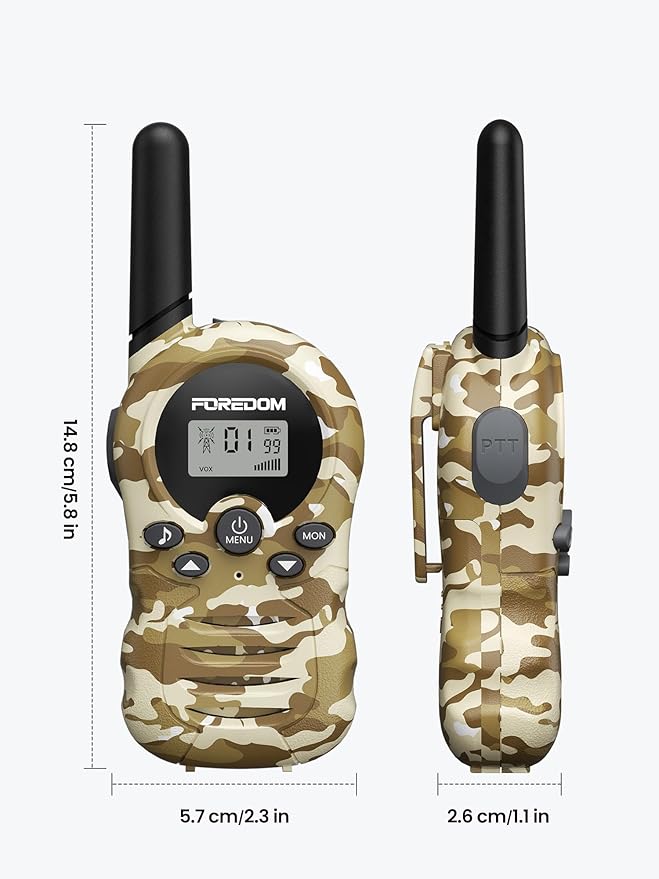 FOREDOM Walkie Talkies for Kids Walkie Talkies Long Range for Boys & Girls Age 3 to 12 Year Old Birthday Cool Army Toys - 2 Pack