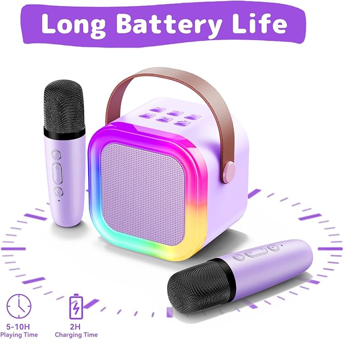 Fede Karaoke Machine for Kids Adults, Mini Karaoke Machine with 2 Wireless Microphones, Portable Bluetooth Speaker with Voice Changing Effects & LED Lights, Best Gifts Toys for Girls and Boys