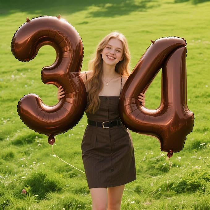 40 Inch Large Dark Brown 4 Balloon Numbers Chocolate Big Foil Number Balloons Giant Helium Happy 14th 24th Birthday Party Decorations for Man and Women, Huge Mylar Anniversary Party Supplies