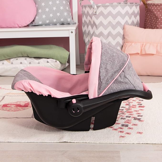 Bayer Design 67933AA Toy, Car Seat Easy Go for Neo Vario Pram with Cover, Doll Accessories, Pink, Grey with Butterfly,Grey/pink, for dolls up to 18"