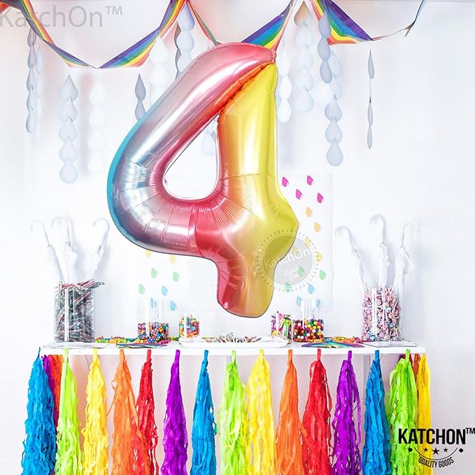 KatchOn, Giant, Rainbow 4 Balloon Number - 40 Inch | Number 4 Balloon, Unicorn 4 Birthday Decorations | Number Four Balloon, Unicorn Rainbow 4th Birthday Decorations | Mermaid Birthday decorations