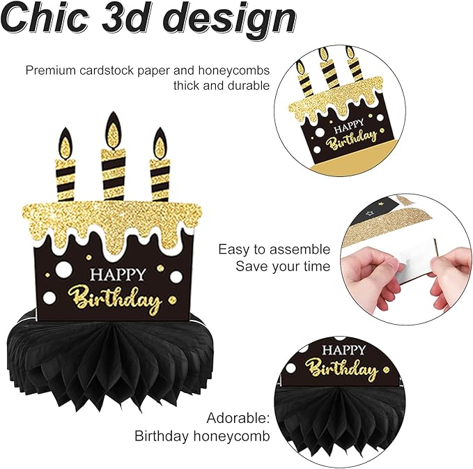 9 Pieces 16th Birthday Decoration for Boys Black Gold 16th Birthday Tables Decor Honeycomb Centerpieces Cheers to 16 Years Table Topper for Boys Girls Sixteen Years Birthday Party Supplies (16th)