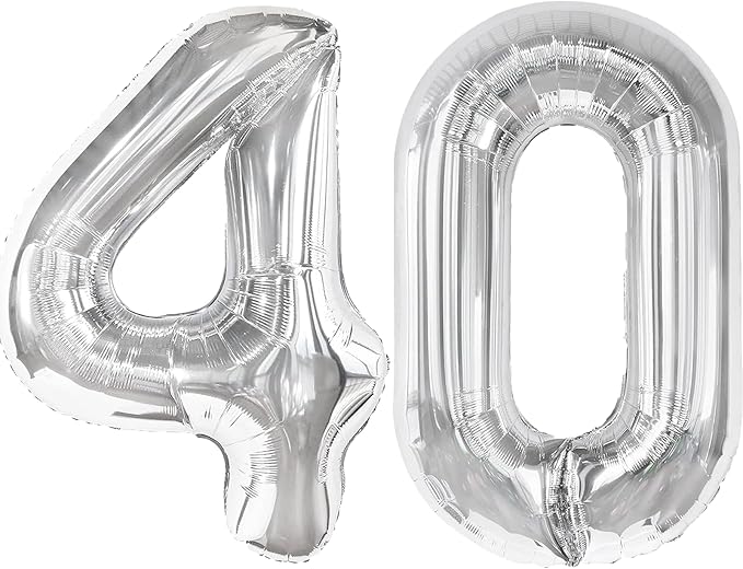 40 Inch Silver Number 40 Digital Balloon,Jumbo Mylar Foil Helium Balloon for 40 Balloons for Birthday Party,Wedding Anniversary Party Decorations