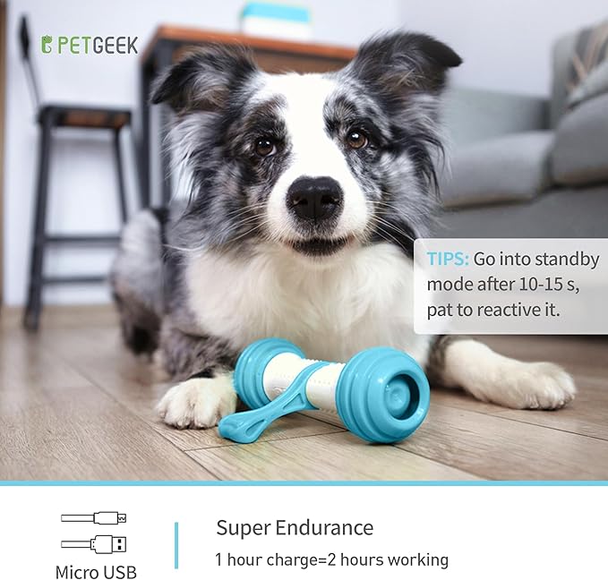 PETGEEK Interactive Dog Toys, Motion Activated Electronic Dog Toy Interactive Dog Bone Toys for Medium Large Dogs, USB Rechargeable Automatic Dog Toy for Boredom and Stimulating (Blue)