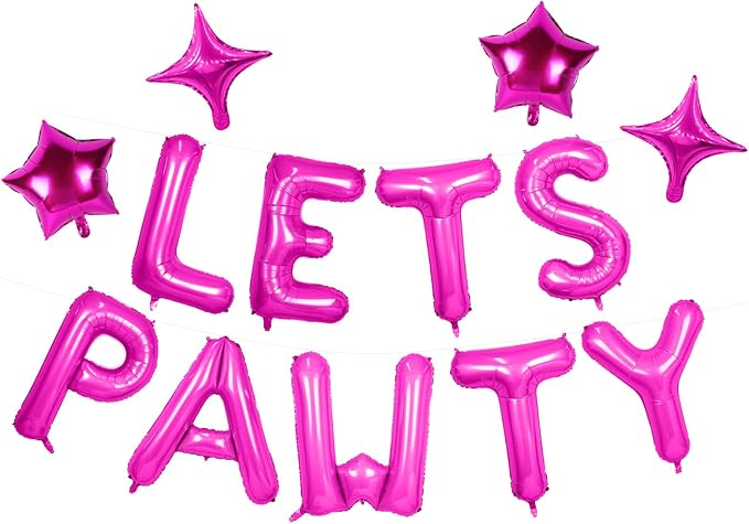 Lets Pawty Balloons Banner 16 Inch,Hot Pink Dog Birthday Decorations with 4pcs 10 Inch Star Balloons,Paw Foil Letter Balloon for Dogs Paw Pet Puppy Theme Party Supplies