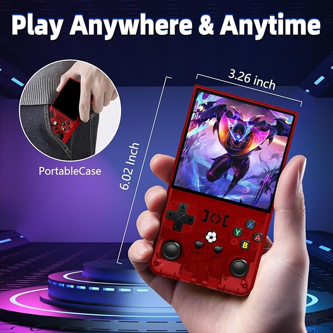 R36MAX Retro Handheld Game Console, 4.0 Inch IPS Screen, 64GB Memory, Portable Arcade Video Gaming Console Gift for Adults, Maple Leaf red