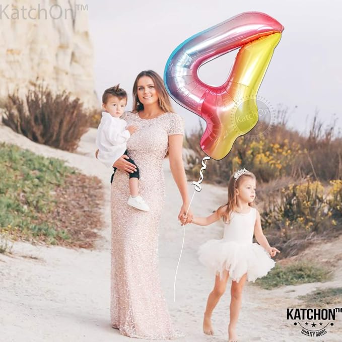 KatchOn, Giant, Rainbow 4 Balloon Number - 40 Inch | Number 4 Balloon, Unicorn 4 Birthday Decorations | Number Four Balloon, Unicorn Rainbow 4th Birthday Decorations | Mermaid Birthday decorations