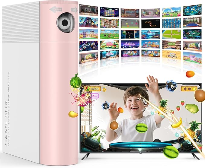 Motion Sensing Game Console - 28 Fun Games, Plug & Play, Light Physical Exercise & Entertainment for Kids & Family, Compatible with TV, PC, Projector—White&Pink