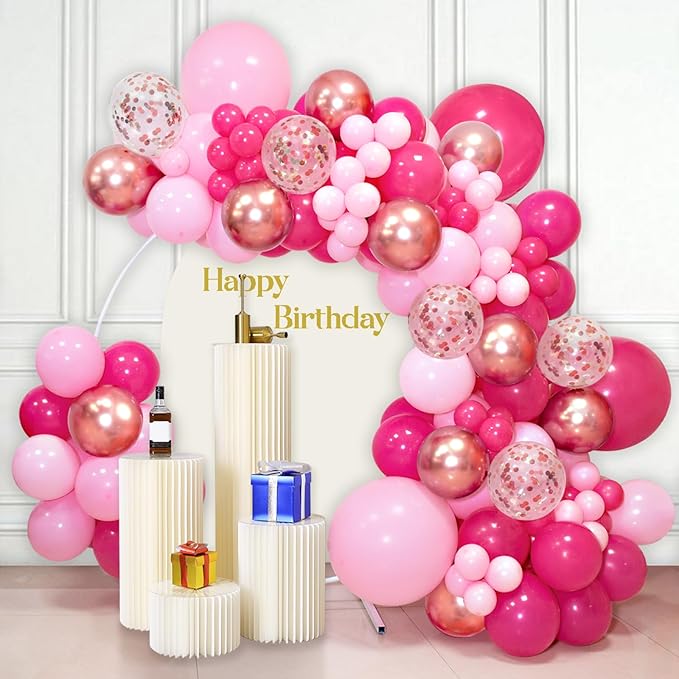 Pink White Balloons 100pcs 12 inch Hot Pink Pastel Pink White Balloons with 2 Ribbon for Mother's Day Valentine's Day Girl's Woman's Birthday Bridal Shower Wedding Party Decorations
