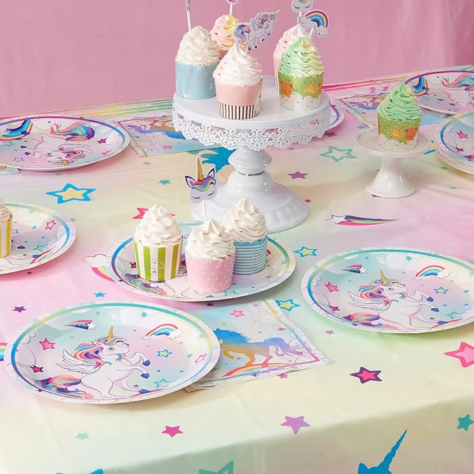 WERNNSAI Unicorn Party Plates and Napkins - 48 PCS Rainbow Unicorn Party Supplies for Girls Disposable Dinner Dessert Plates Napkins Tableware Set Serves 16 Guests