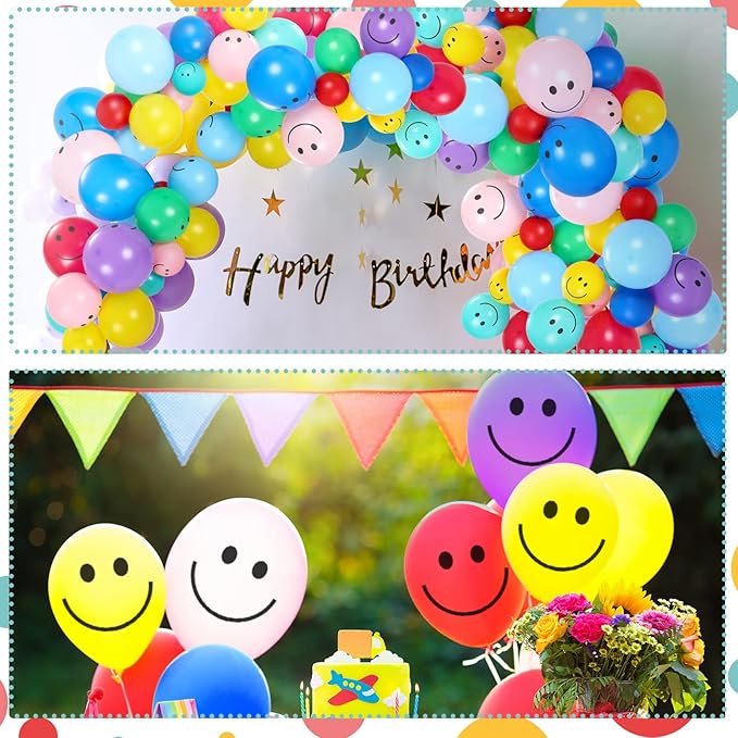 Sratte 50 Pcs Happy Smile Balloons for Birthday Party 12'' Latex Smile Face Colorful Naughty Balloons Party for Baby Shower Wedding Decoration Festive Supplies (Assorted Color)