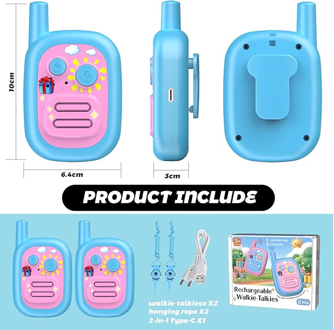 Walkie Talkies for Kids 3 Pack,3 Miles Family Walky Talky Children Radio Long Range,22 Channels Kids walkie talkies with VOX Function,3-12 Years Old Boys Girls Xmas Birthday (Blue 001)