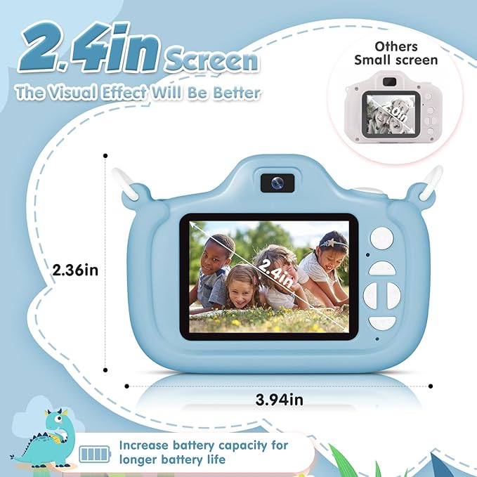 Kids Camera with Flashlight & 2.4in Screen, 1080P Dual Lens Toddler Camera - Christmas Birthday Gift for 3-12 Year Old Girls Boys, Kids Digital Camera with 32GB Card & Shockproof Case
