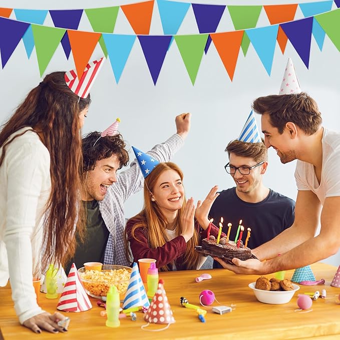 Jetec 5 Pcs 49Ft Mystery Theme Party Decorations, Teal Green Orange Purple Pennant Banner for Detective Birthday, Retro Van Vibes Triangle Flags Bunting, Classroom Outdoor Indoor Decor, Pre-assembled