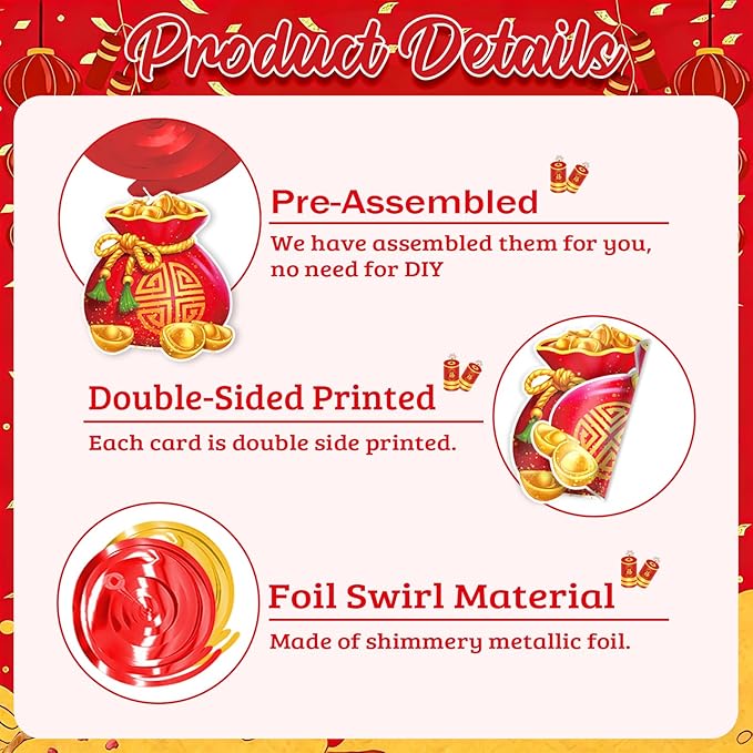 2026 Chinese New Year Hanging Swirls, 30Pcs Lunar New Year Ceiling Streamers Spring Festival Swirls for Chinese Horse Party Hanging Decorations