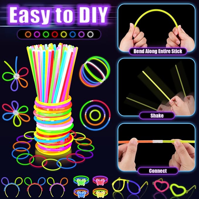 New Years Eve Party Supplies 2026, Glow in the Dark Party Supplies for Kids Adults, Light Up Party Favors with 57 LED Light Up Toys, 100 Glow Sticks Bulk DIY Glow Necklaces Neon Party Decorations