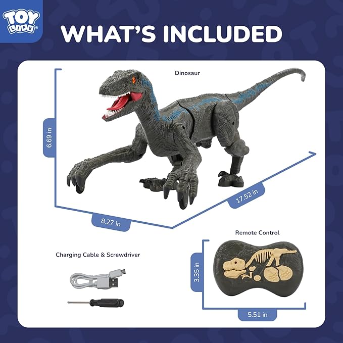 STEAM Life Remote Control Large Velociraptor Dinosaur Toy for Kids – Realistic RC Dino with Sounds, Lights & Walking Action – Rechargeable Raptor Toy for Boys & Girls