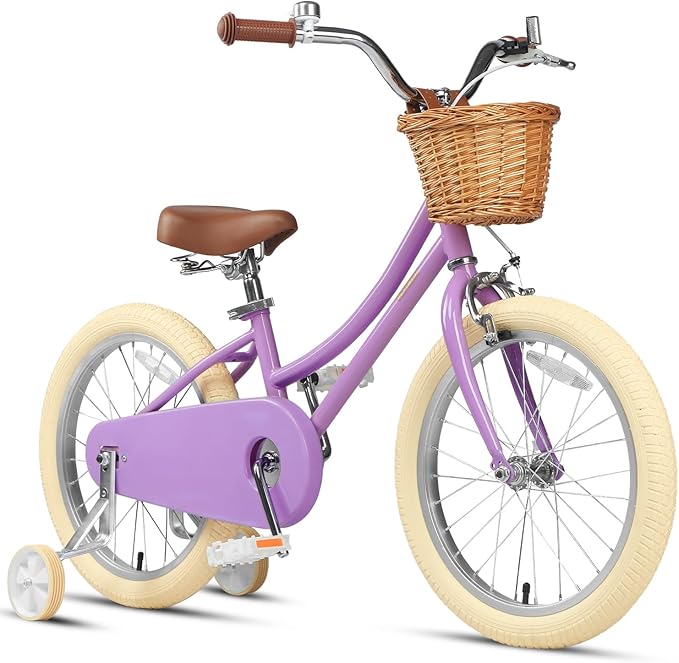 Petimini Vintage Kids Bike for Girls, 12–20 Inch Classic Bicycle with Wicker Basket & Bell, High Tensile Steel Frame, Training Wheels (12–18”), 85% Pre-Assembled, Retro Bike for Outdoor Riding