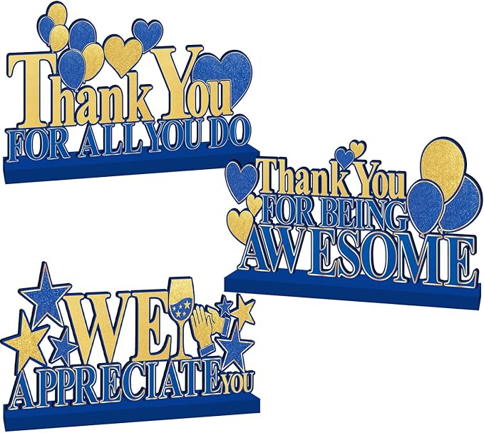Employee Appreciation Decorations, Navy Blue Gold Thank You Table Centerpieces, Appreciate Table Topper Decor for Pastor Teacher Doctor Nurse Employee Staff Graduation Appreciation Party Supplies