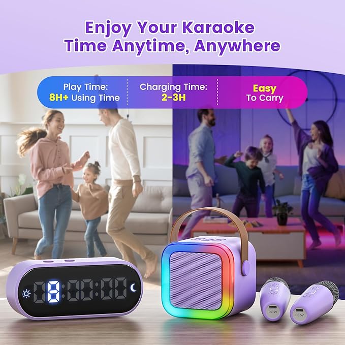 Mini Karaoke Machine for Kids,Portable Bluetooth Speaker with 2 Wireless Microphones,Toddler Music Player Toys,Easter Birthday Gifts for 3,4,5,6,7,8,9,10,11,12+Years Old Girls Boys(Purple)