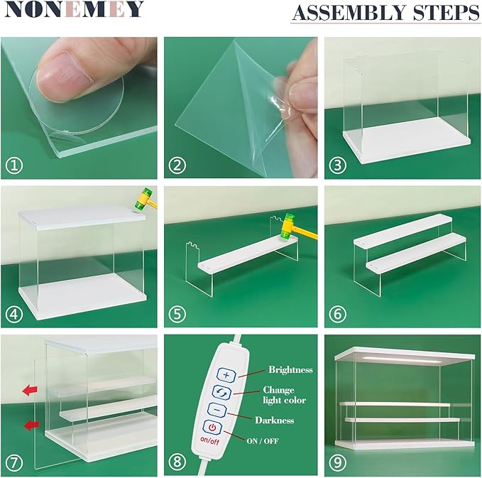 NONEMEY Clear Acrylic Display Case Stand with LED Light 2/3/4/5/6 Tier Storage Box Showcase Dustproof Organizer Box for Collectibles (White 6 Tiers 15.7 * 12.5 * 16.5inch)