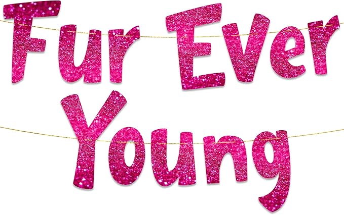 Pre-Strung Furever Young Pink Glitter Banner - Funny Birthday Decorations for Men and Women - Party Supplies and Gifts