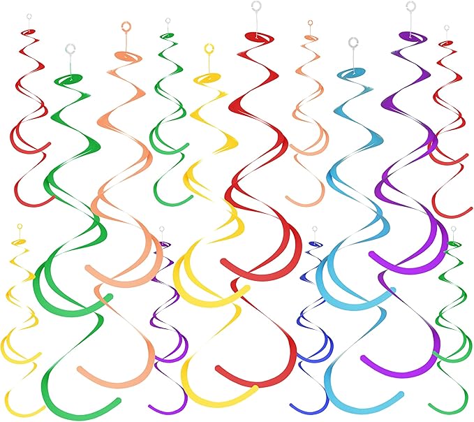 Colorful Ceiling Swirl Foil Decorations Hanging Plastic Streamer Themed Swirl Party Decoration for Wedding Thanksgiving Day Graduation Celebration, Pack of 28 (Multicolor 15)