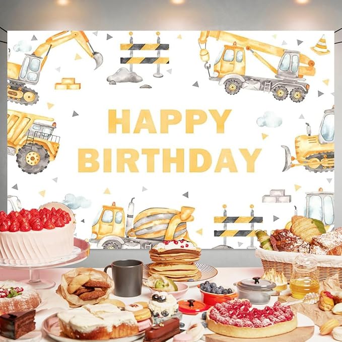 Construction Happy Birthday Backdrop Decorations Construction Happy Birthday Banner Engineering Vehicle Photo Background for Home Indoor Outdoor Party Decorations 70.8 x 47.2 Inch