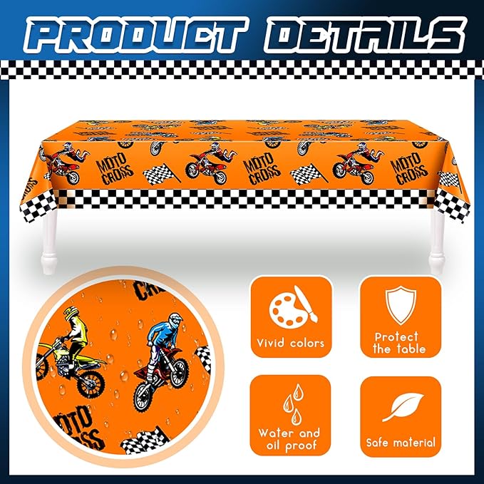 Patelai Dirt Bike Birthday Party Decorations Tablecloths Motorcycle Dirt Bike Theme Table Covers Checkered Racing Baby Shower Party Favor Supplies(3 Pieces)