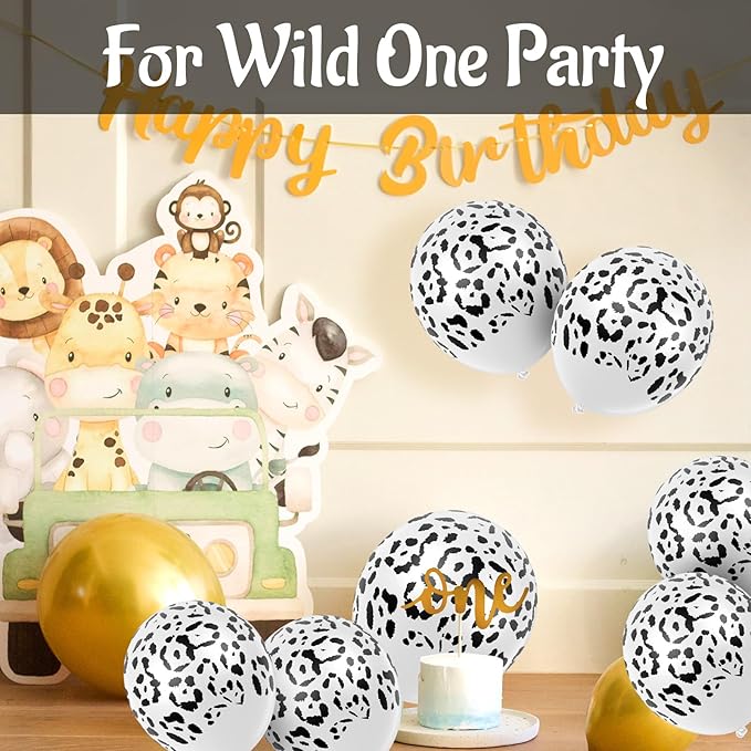 Gejoy 36 Pcs Cheetah Balloons White and Black Leopard Print Balloons 12 Inch Spots Latex Leopard Jungle Animal Decorations for Cheetah Zoo Theme Birthday Party Supplies
