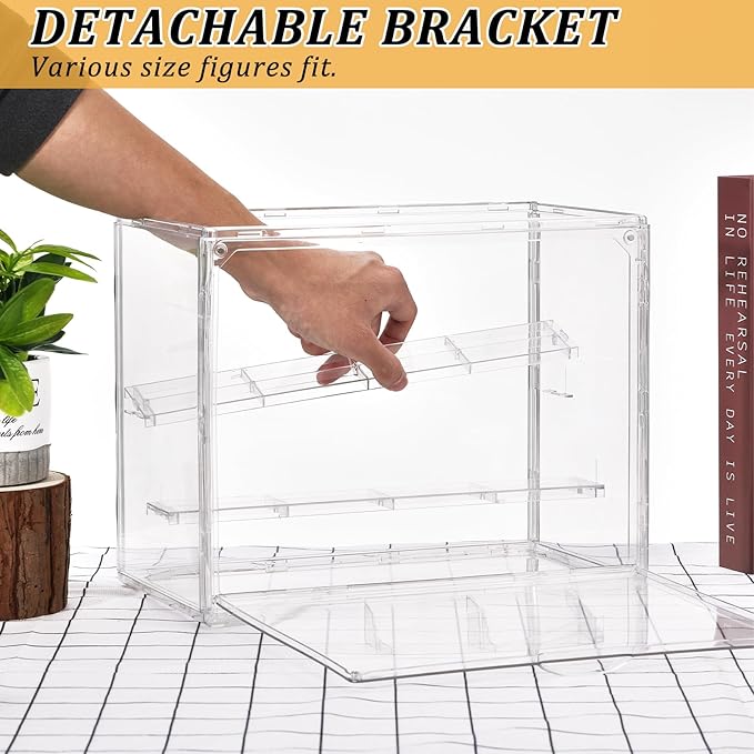 2 Pack 3 Layer Adjustable Figure Display Case, Acrylic Display Case for Collectibles,Clear Acrylic Display Case Stackable Display Box Showcase with Magnetic Door for Action Figures, Funko