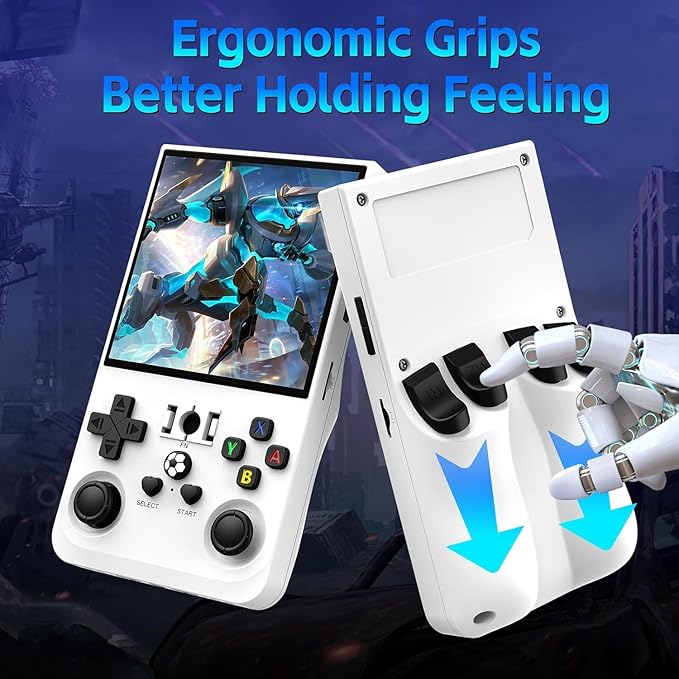 R36MAX Retro Game Console, 4.0 inch Retro Gaming Console with 128GB Memory, Video Game Consoles with 4000mAh Battery White
