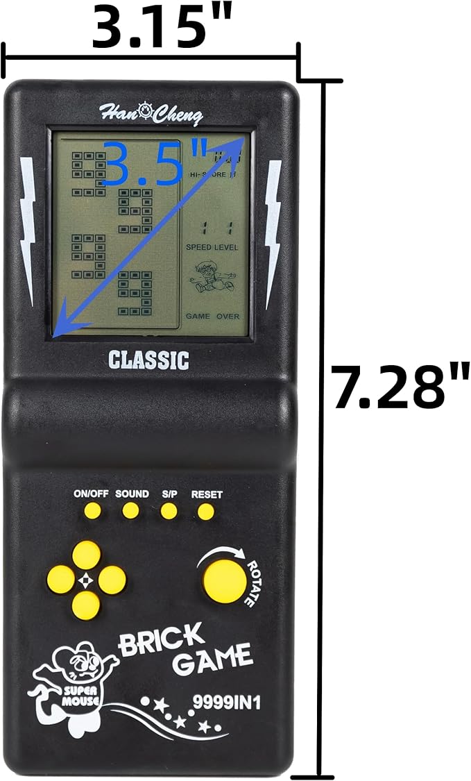 Handheld Brick Game Console,3.5-inch Large Screen Black Handheld Building Block Game,Tank Racing Electronic Game,Build in 23 Classic Games for Adults or Kids (1 Pcs)