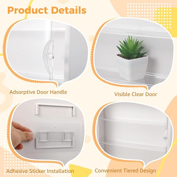 2 Pack Wall Mount Clear Display Case for Figures, 3 Tiered 4-inch Action Figure Display Stand Boxes, Acrylic Figure Display Case Wall Floating with Door for Collectibles, Dust Moisture Proof