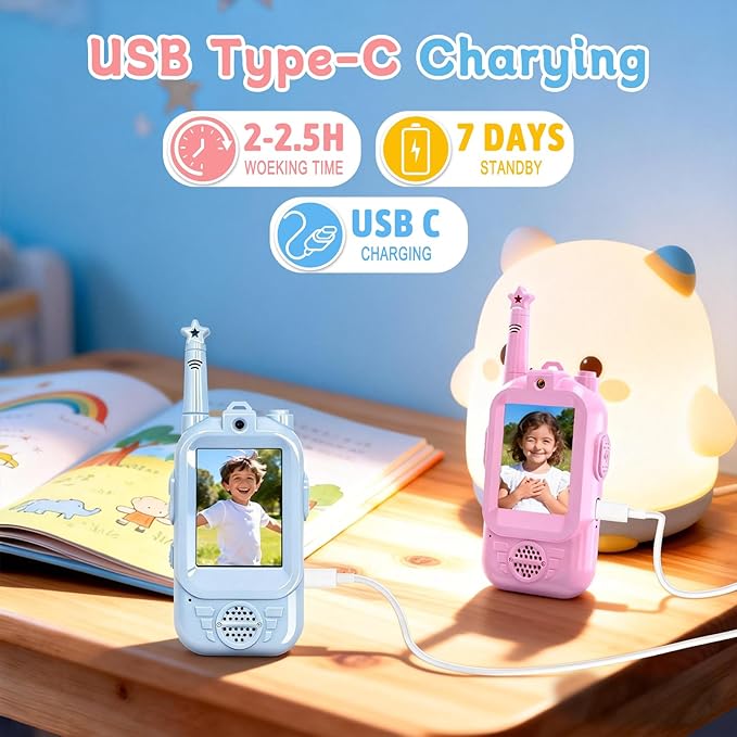 Video walkie talkies for Kids, 2 Pack with Private Chat Function & Rechargeable Kids Walkie Talkies, HD Camera & Voice Video Intercom for Indoor Outdoor, Camping for Boy Girls 3-14