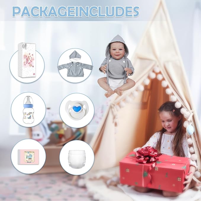 CHAREX Lifelike Reborn Baby Dolls Boy – 18 Inch Real Life Realistic Newborn Doll with Handmade Soft Cloth Body, Comes with Accessories — Gift for Kids Ages 3+