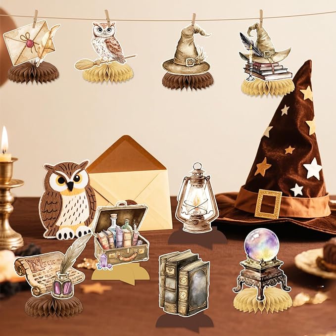 Magical Wizard Birthday Decorations - 9Pcs Magical Wizard Honeycomb Centerpieces for Tables Magic School Table Decorations for Magic Baby Shower Party Supplies