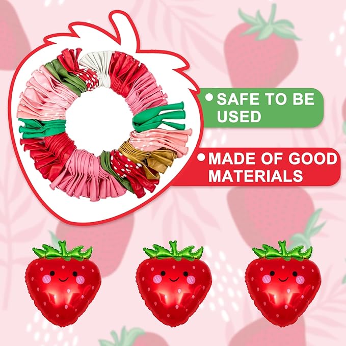 Amandir 162Pcs Strawberry Birthday Party Decorations Strawberry Balloons Garland Arch Kit Berry First Birthday Party Supplies for Girls Summer Fruit Party Decor