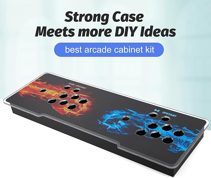 Sturdy DIY Arcade Console Kit - Metal Base and Acrylic Panel, 2 Player Video Game Machine Case, Supports 8 Buttons Each, Compatible with Pandora Kits (Black)
