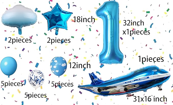 31inch Large Airplane Blue Party Decoration Airplane Balloon Set Birthday Party Supplies (1 Number Airplane)