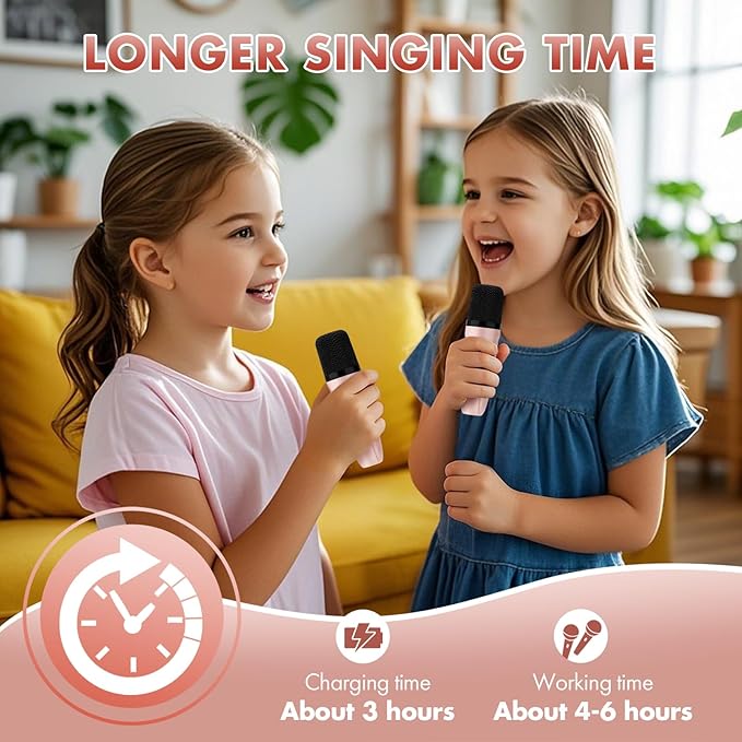 Mini Karaoke Machine Gifts for Kids Adults, Portable Karaoke Speaker with 2 Wireless Microphones, Kids Microphone with Speaker and LED Light, Birthday Gifts for Girls Boys 3-12+ Year Old (Pinkcolor)