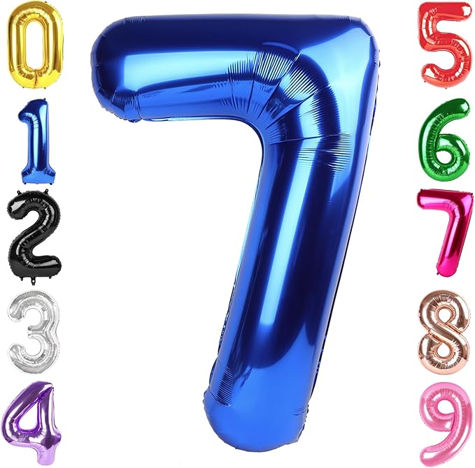 40 Inch Metallic Blue Number 7 Balloon, Giant 7 Number Balloons for 7th Birthday Decorations, Party Supplies for Baby Boy Girl, Metallic Blue Party Decor
