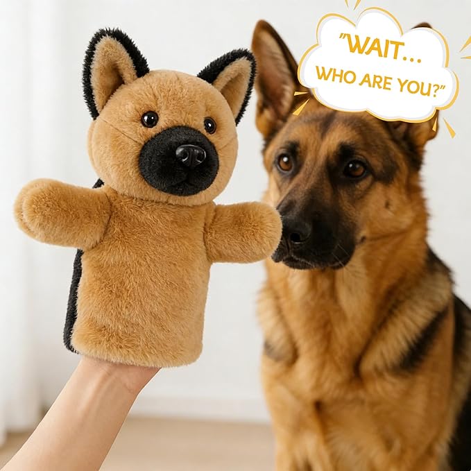 Dog Hand Puppet Plush Toy for Kids Toddlers Educational Animal Puppet for Storytelling Pretend Play Birthday German Shepherd