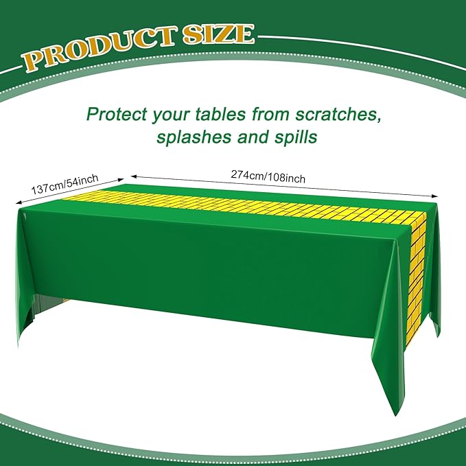6 Pcs Yellow Brick Runner Tablecloth 54 x 108 Inch Brick Wall Backdrop Green Waterproof Rectangle Disposable Cover, Princess Decorations Party Supplies for Carnival Cosplay Party