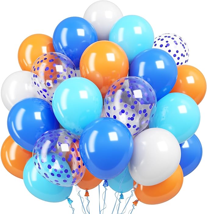 Orange and Blue Balloons,12 Inch Royal Light Blue and Orange White Latex Party Balloon for Girls Boy Birthday Party Baby Shower Graduation Decorations