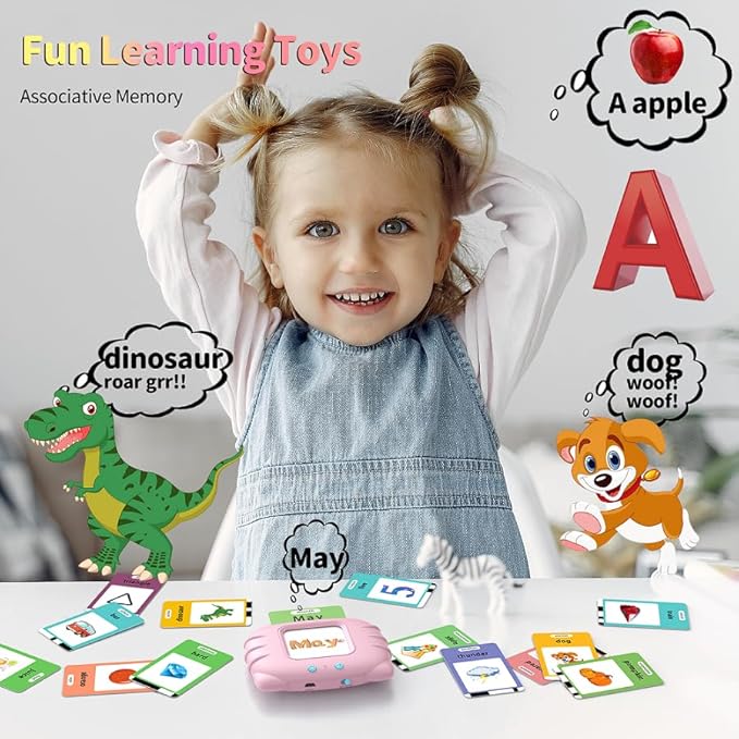 ABC Talking-Flash-Cards with 252 Sight Words, Easter Birthday Gifts for Girls 2 3 4 5 6 Years, Language Therapy Toys for Autistic Children, Learning Toys for Toddlers Ages 2-6, Pink